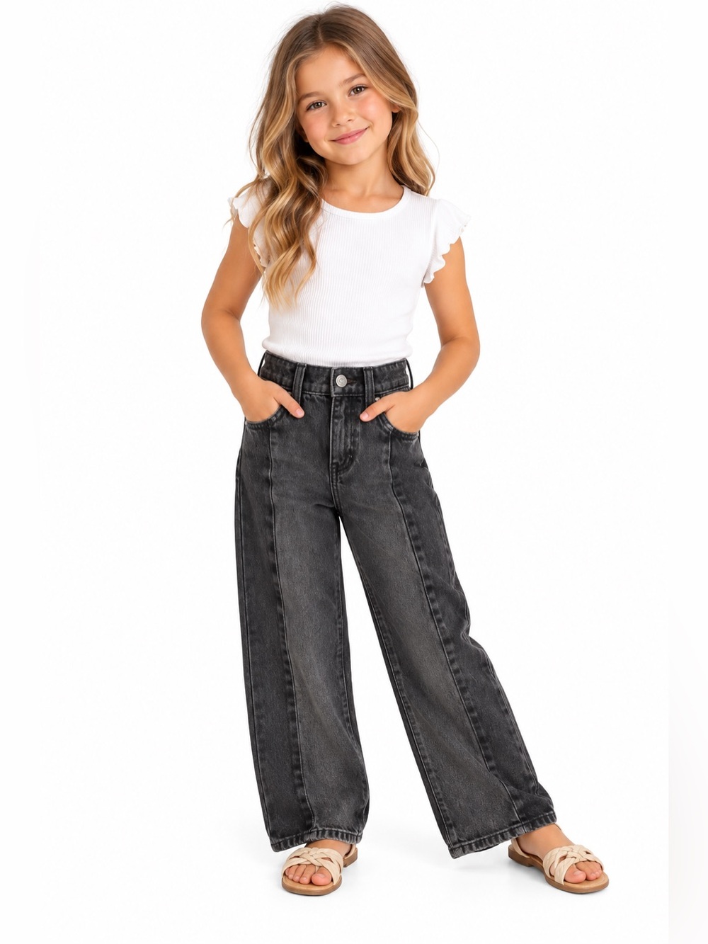 Old Navy Girls High Rise Baggy Wide Leg Black Jeans Size 6
